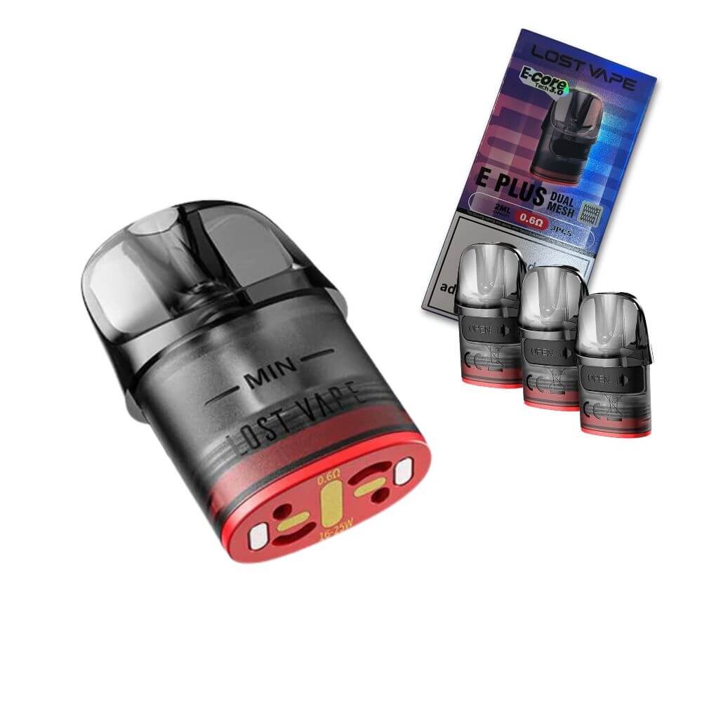 Lost Vape E Plus Dual Mesh Replacement Pods (3 Pack) The Puffin Hut Lost Vape E Plus Dual Mesh Replacement Pods (3 Pack) The Puffin Hut