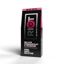 Load image into Gallery viewer, Black Edition Deluxe Passionfruit &amp; Rhubarb 100ml Short Fill by Riot Squad | The Puffin Hut
