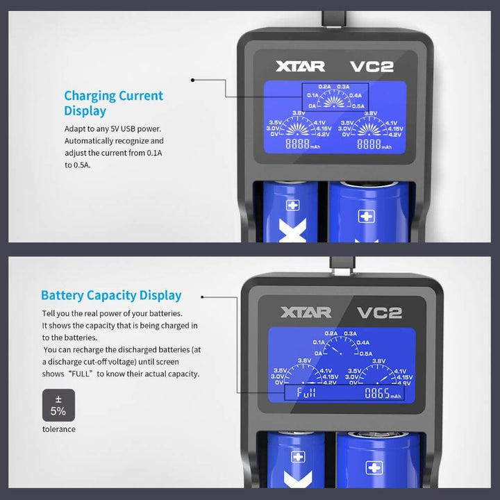 XTAR VC2 Dual Battery Charger - features | The Puffin Hut