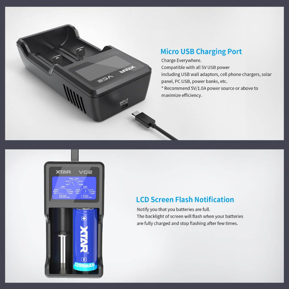 XTAR VC2 Dual Battery Charger  - Features| The Puffin Hut