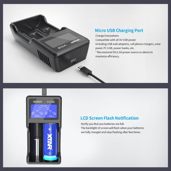 XTAR VC2 Dual Battery Charger  - Features| The Puffin Hut